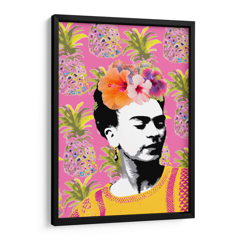 Frida Kahlo en Fondo Rosa con Piñas - Mario Velazquez | Cuadro decorativo de Canvas Lab