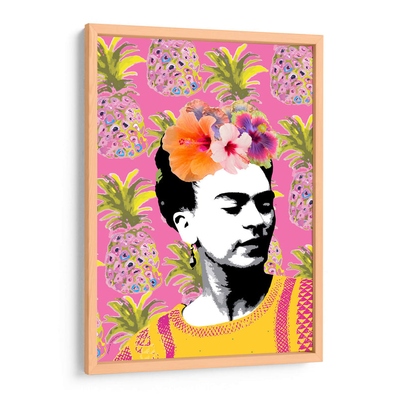 Frida Kahlo en Fondo Rosa con Piñas - Mario Velazquez | Cuadro decorativo de Canvas Lab