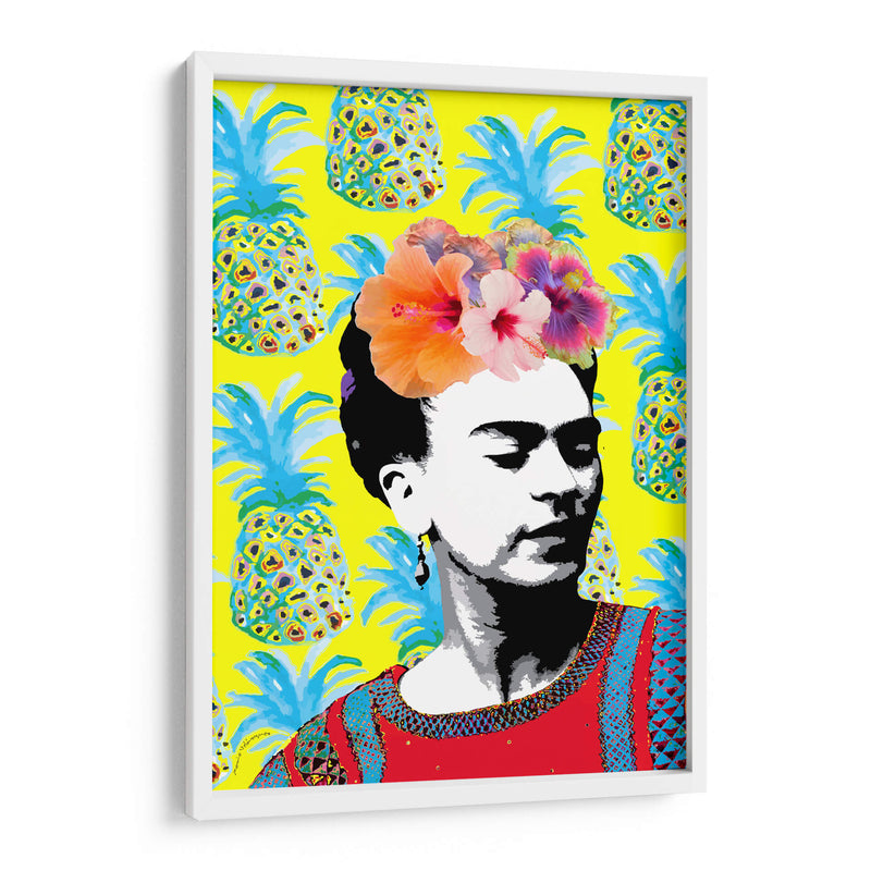 Frida Kahlo en Fondo Amarillo con Piñas - Mario Velazquez | Cuadro decorativo de Canvas Lab