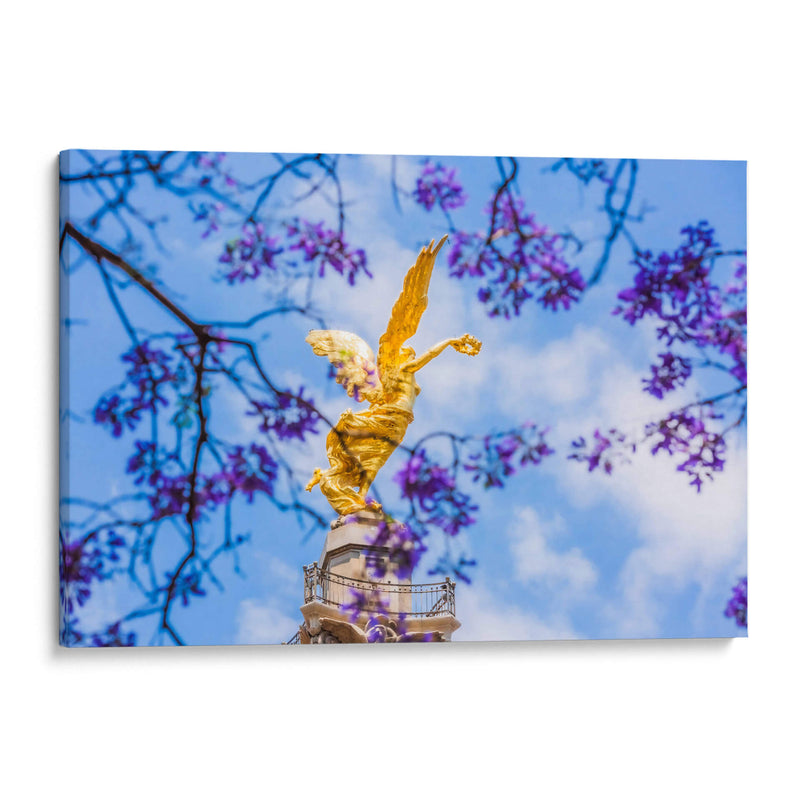 Ángel de la Independencia entre flores de jacaranda - Guillermo Aparicio | Cuadro decorativo de Canvas Lab