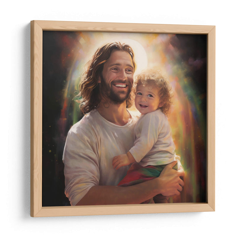 Jesús con bebé arcoíris - Cristianos de la Biblia | Cuadro decorativo de Canvas Lab