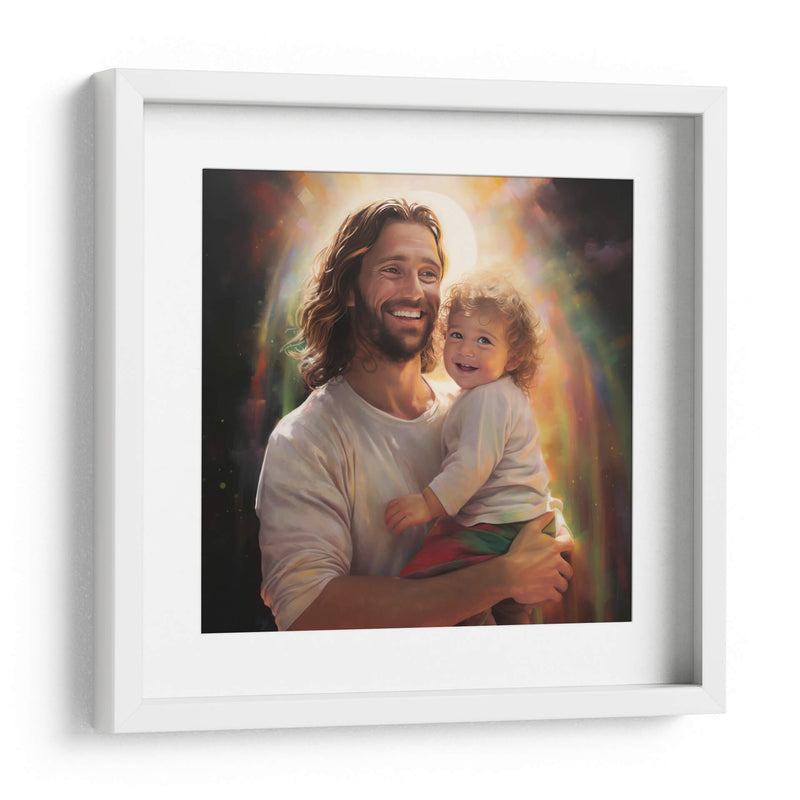 Jesús con bebé arcoíris - Cristianos de la Biblia | Cuadro decorativo de Canvas Lab