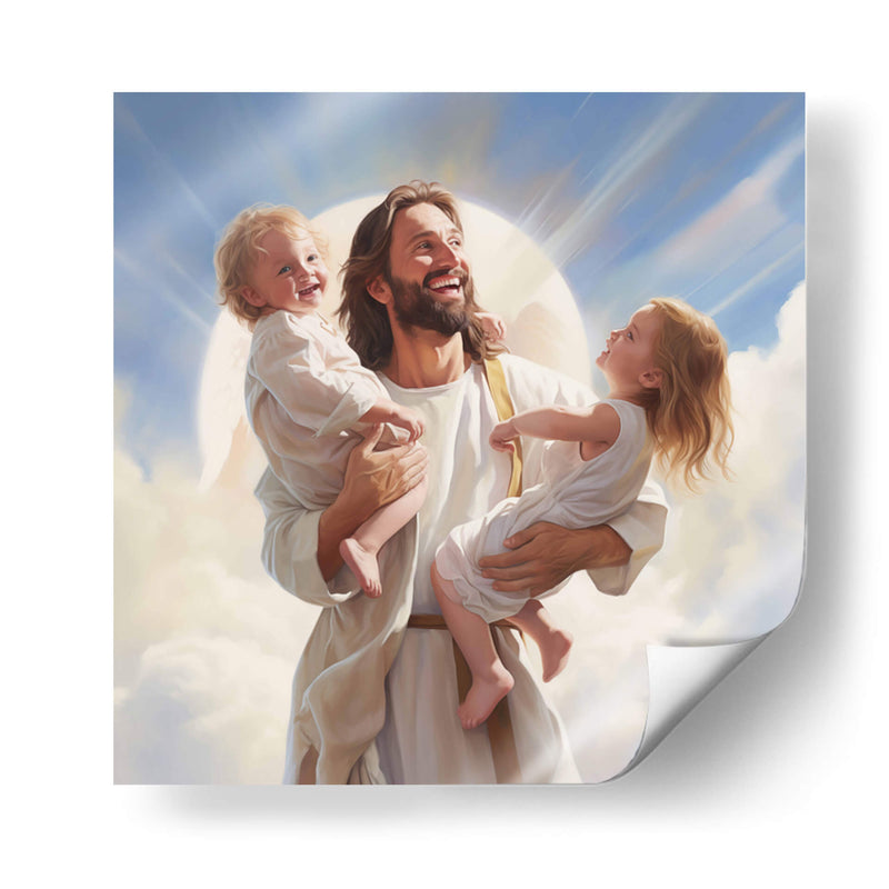 jesus con dos niños hermanos - Cristianos de la Biblia | Cuadro decorativo de Canvas Lab