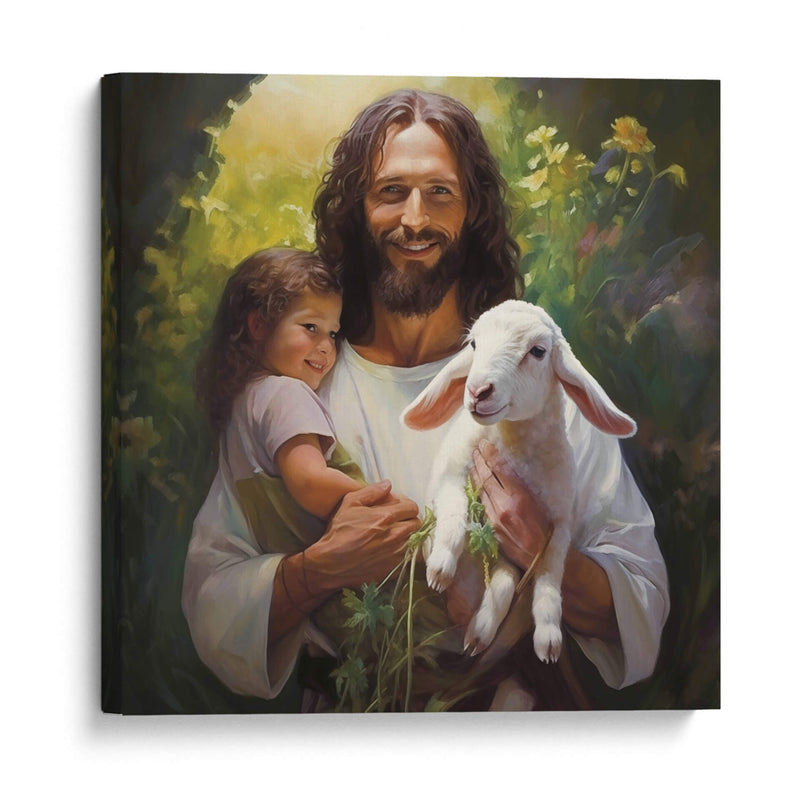jesus con niño y cordero - Cristianos de la Biblia | Cuadro decorativo de Canvas Lab