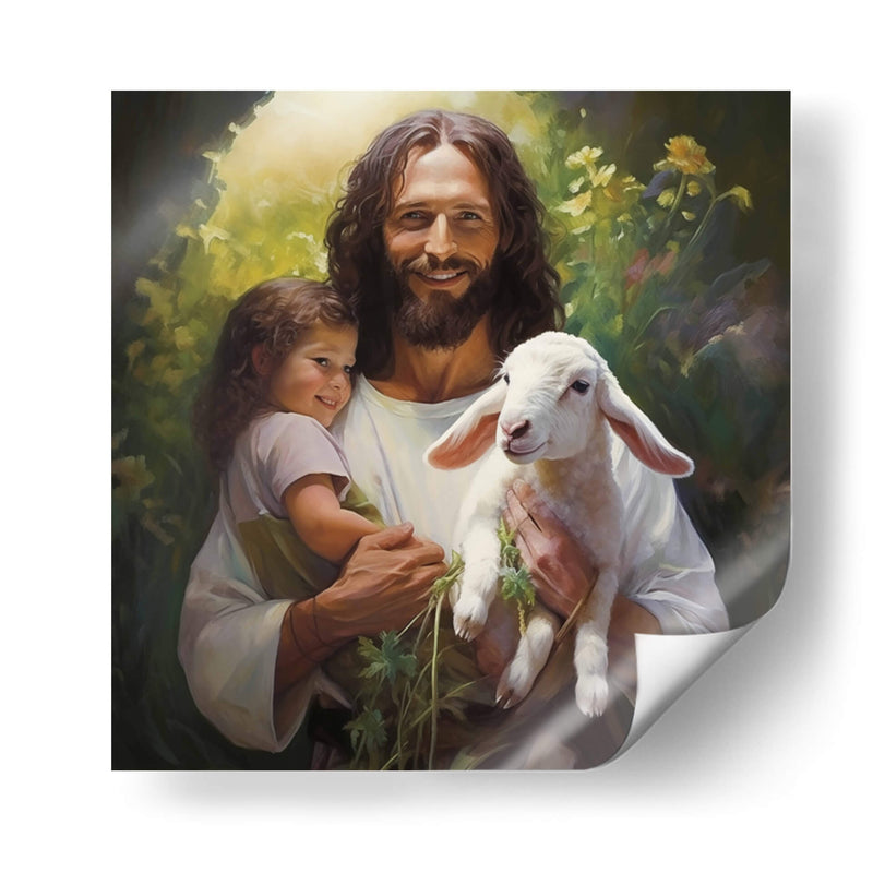 jesus con niño y cordero - Cristianos de la Biblia | Cuadro decorativo de Canvas Lab