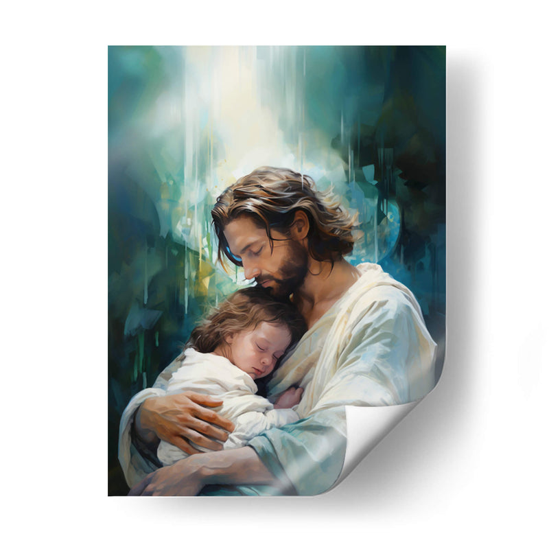 jesus y niño abstracto - Cristianos de la Biblia | Cuadro decorativo de Canvas Lab