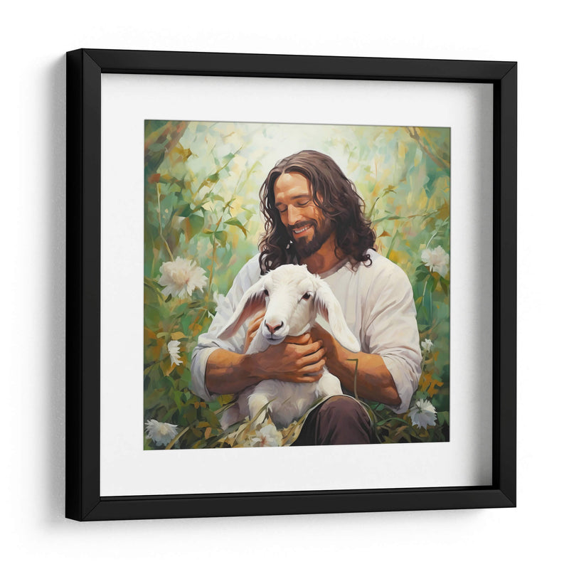 pintura de jesus con cordero blanco - Cristianos de la Biblia | Cuadro decorativo de Canvas Lab
