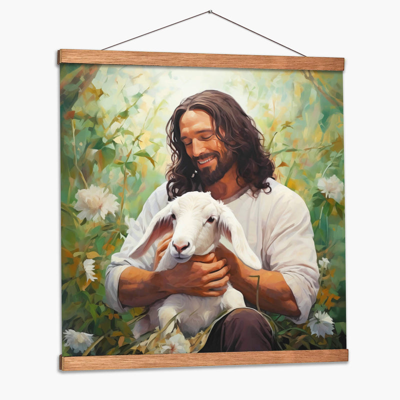 pintura de jesus con cordero blanco - Cristianos de la Biblia | Cuadro decorativo de Canvas Lab