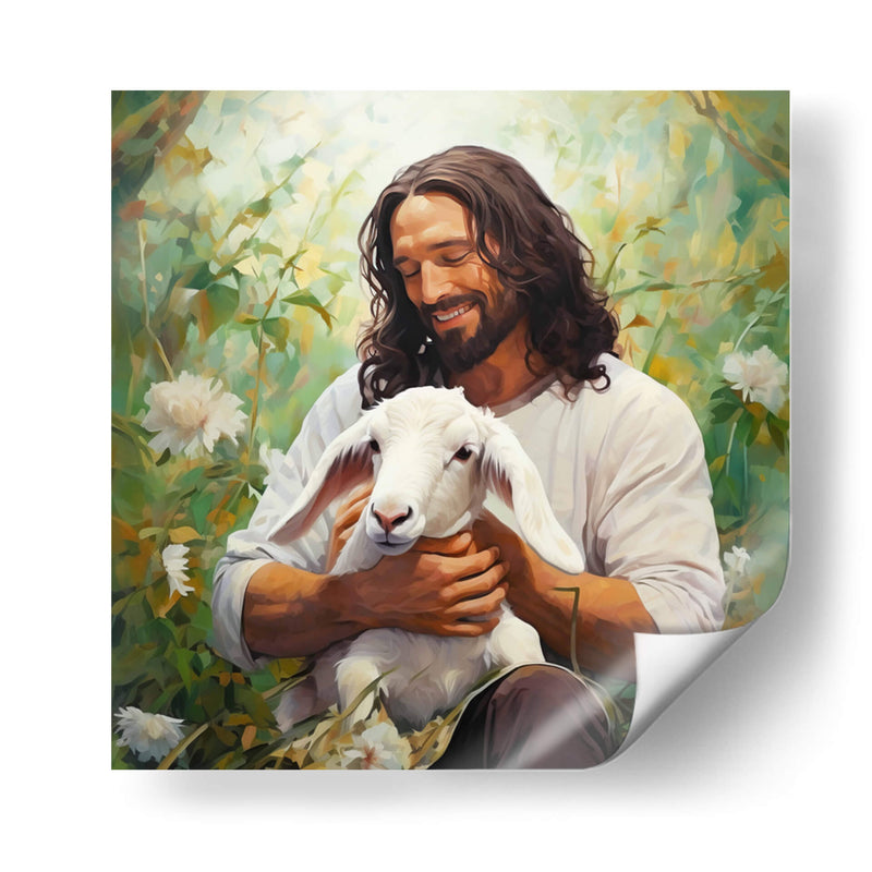 pintura de jesus con cordero blanco - Cristianos de la Biblia | Cuadro decorativo de Canvas Lab