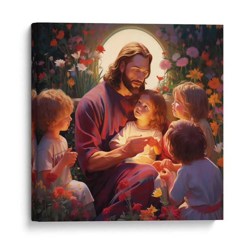 pintura de jesus con niños - Cristianos de la Biblia | Cuadro decorativo de Canvas Lab