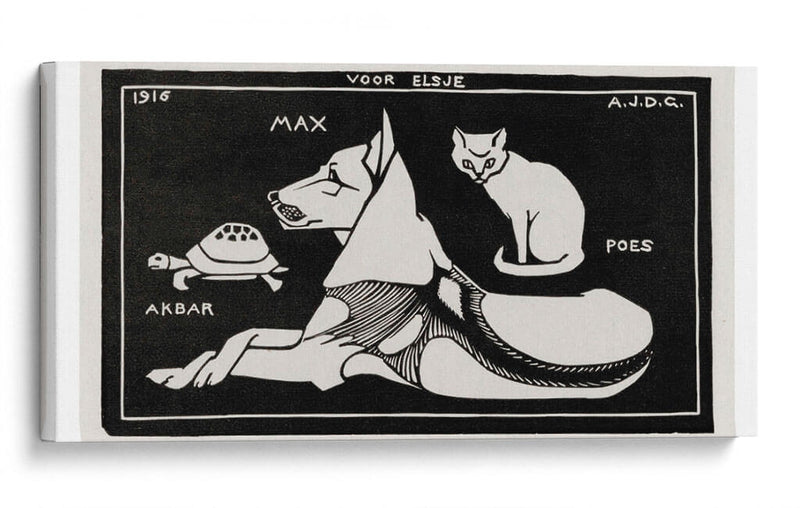 Akbar la tortuga, Max el perro y Puss el gato - Julie de Graag | Cuadro decorativo de Canvas Lab