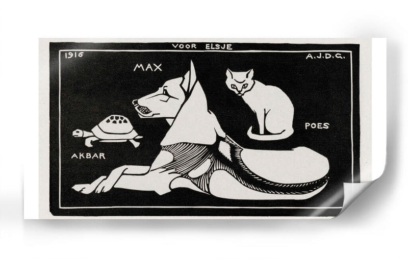 Akbar la tortuga, Max el perro y Puss el gato - Julie de Graag | Cuadro decorativo de Canvas Lab
