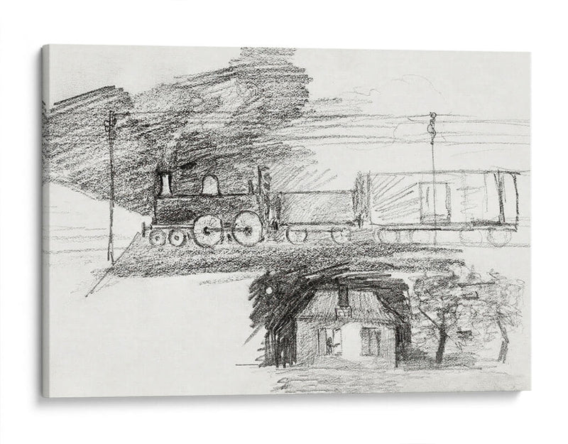 Locomotora de vapor y una casa con chimenea - Julie de Graag | Cuadro decorativo de Canvas Lab