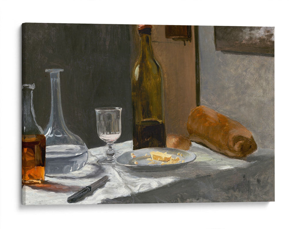 Naturaleza muerta con jarra, botella, pan y vino - Claude O. Monet | Cuadro decorativo de Canvas Lab