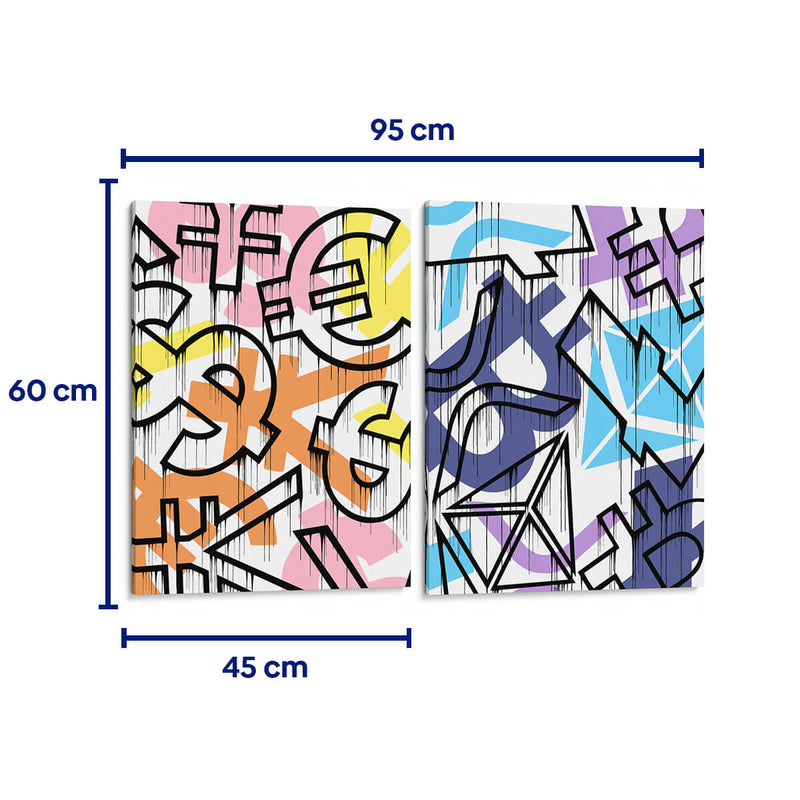 Currency graffiti - Set de 2 - David Aste - Cuadro decorativo | Canvas Lab