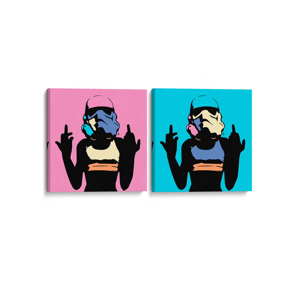 Storm chick rosa y celeste - Set de 2 - David Aste - Cuadro decorativo | Canvas Lab